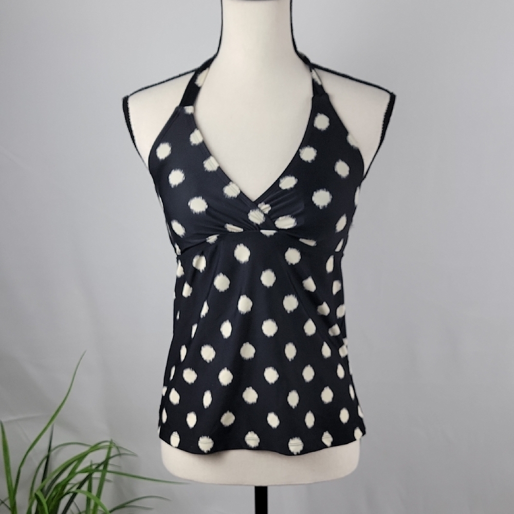Mossimo Size S Retro Black with Ivory Polka Dot Halter Swim Top, NEW with Tag
